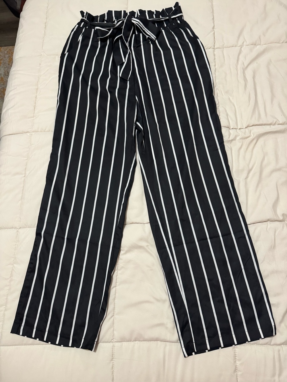 SHEIN Black Pants with White Vertical Stripes